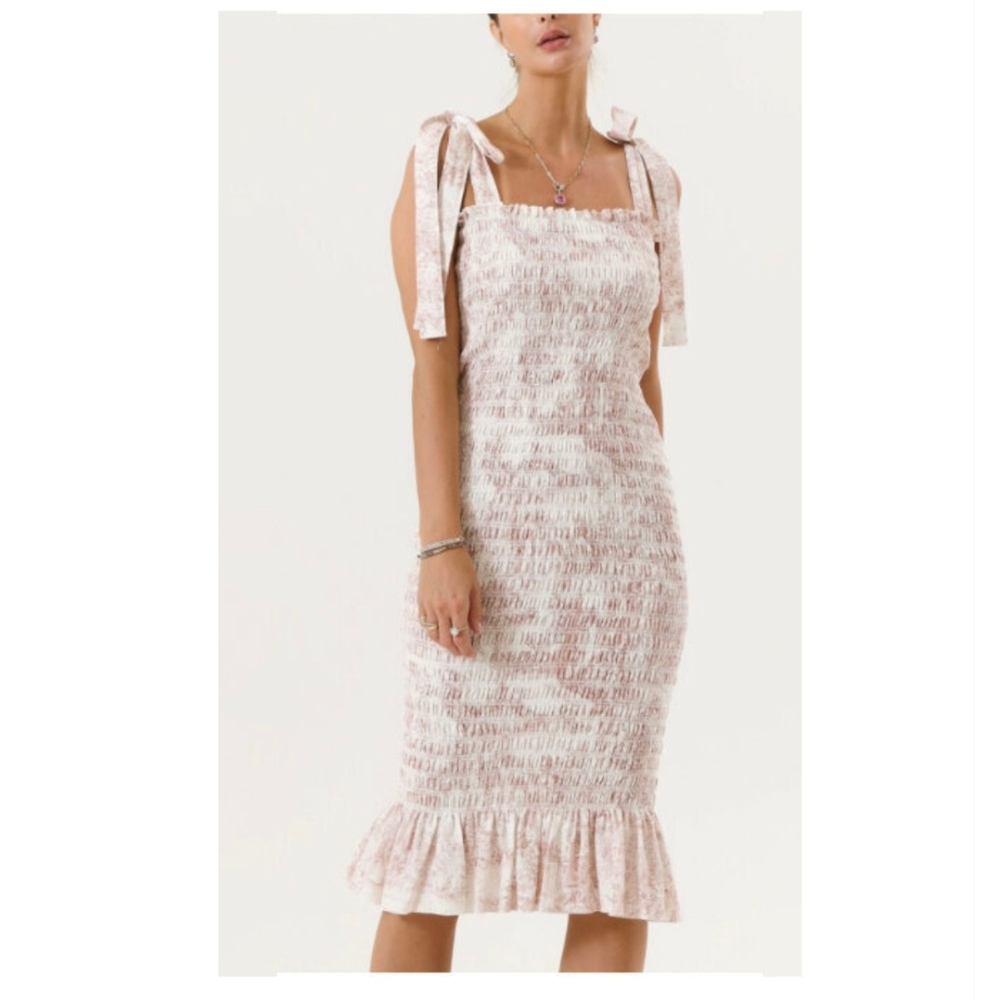 Tie-Shoulder Pink Midi Dress